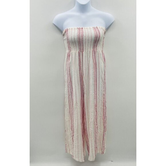 Raviya Womens Sz Medium Smocked-Top Jumpsuit Swimsuit Cover-Up in Pink White $58 - Picture 2 of 9